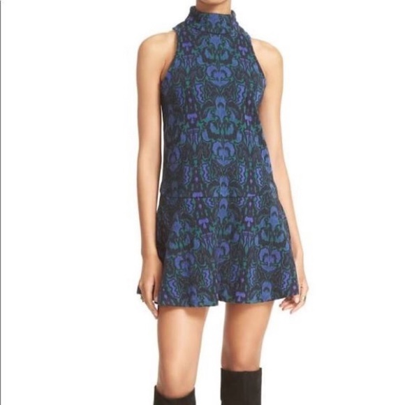 FP textured blue/black/green drop waist dress - Picture 2 of 6